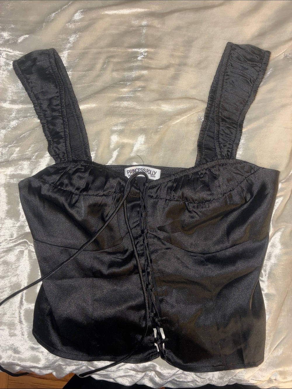 Princess Polly Black Satin Lace-Up Bustier
